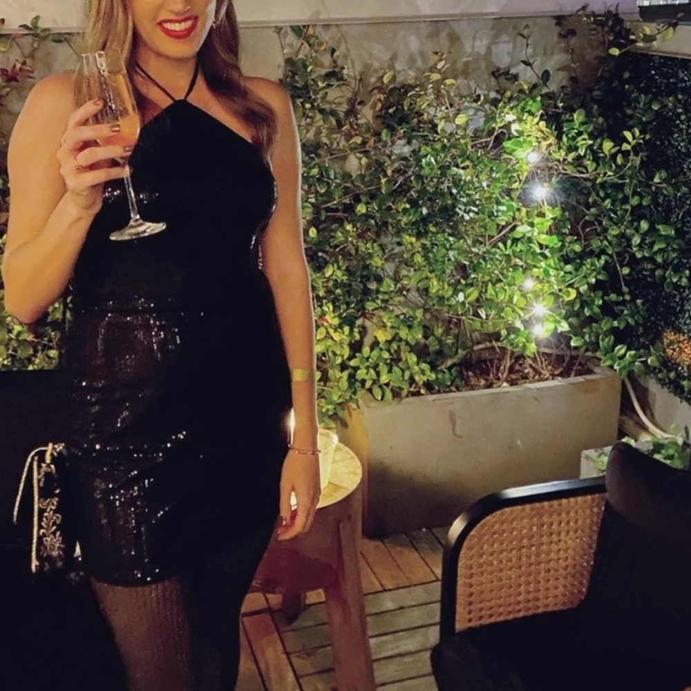 Reformation Small Sidney Black Sequin Halter Mini Dress - Picture 6 of 13